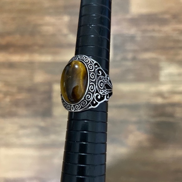 Tiger Eye Stone Vintage Now Ring Silvertone 7.5 - Picture 6 of 12